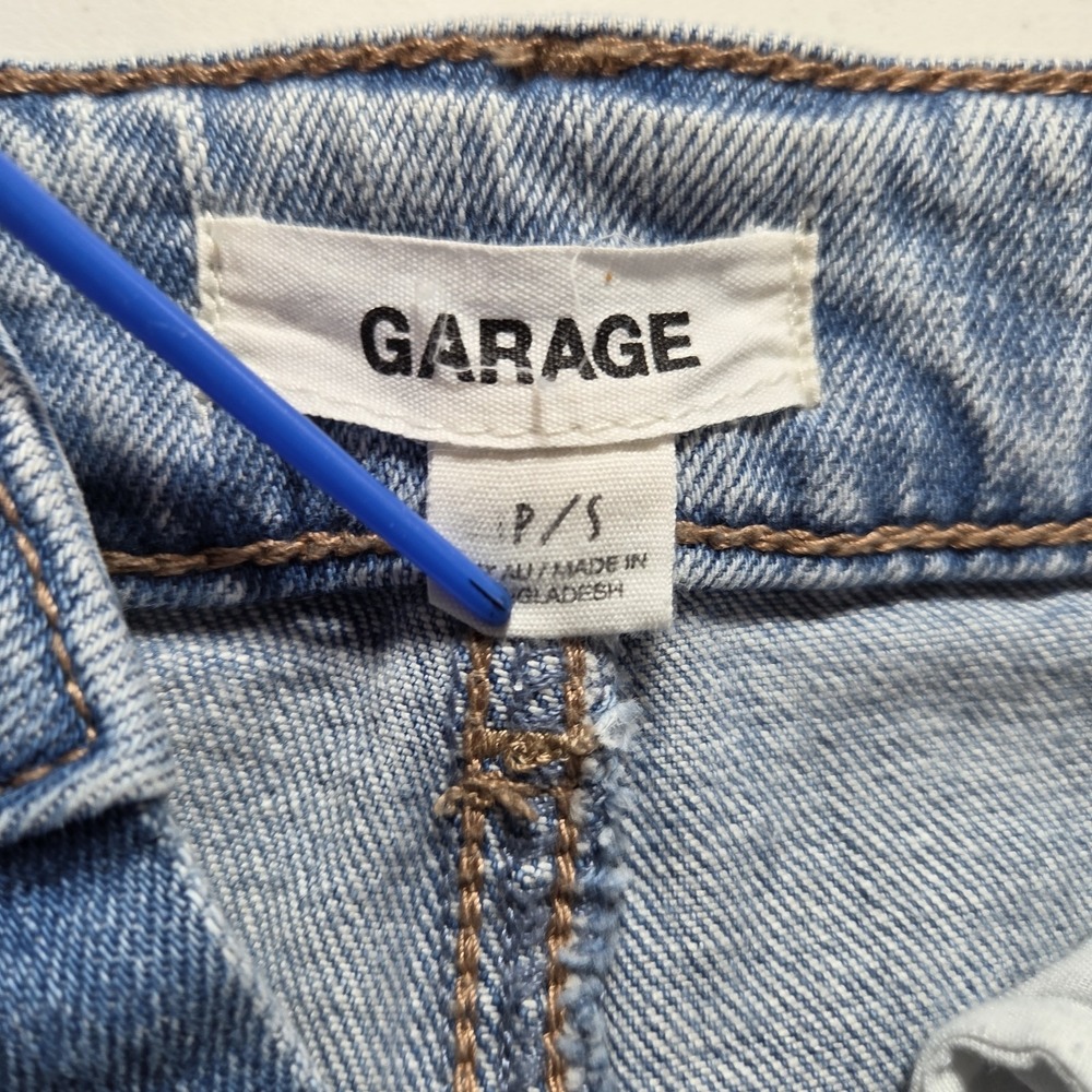 Garage Mini Skirt Grunge Womens Small Blue Denim Distressed Light Wash Festival - Picture 6 of 7